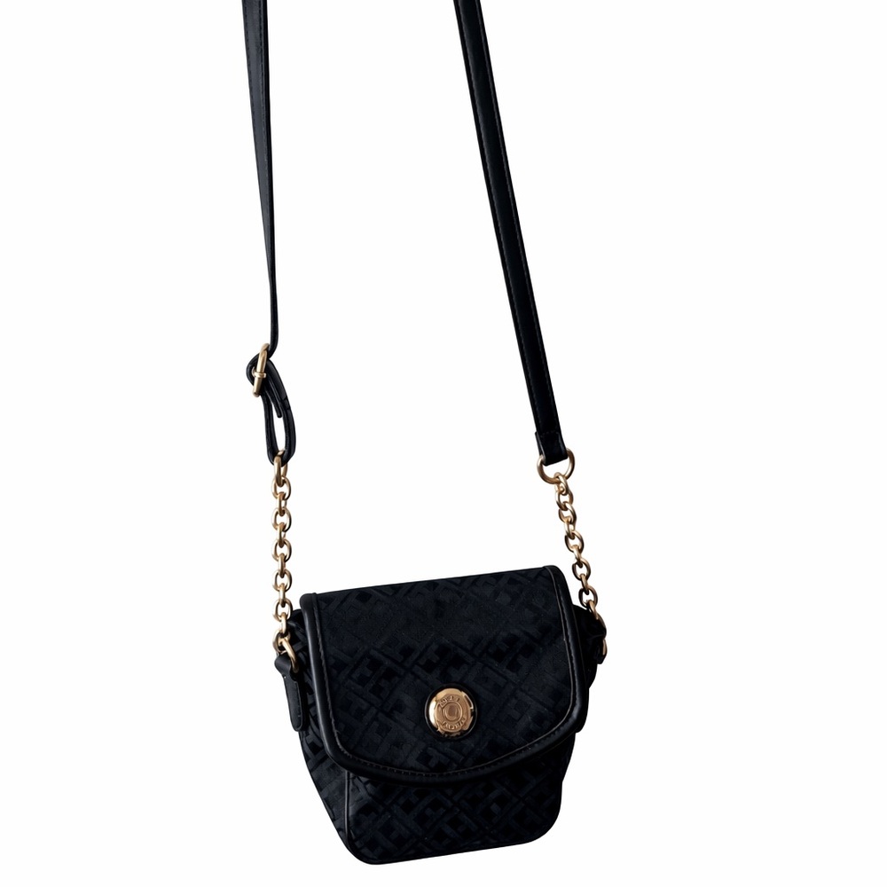 Tommy Hilfiger: Black Crossbody Bag with Gold Chain